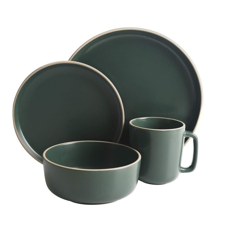 Gibson Home Zuma 16 Piece Round Kitchen Dinnerware Set, Dishes, Plates, Bowls, Mugs, Service for 4, Matte Stoneware, Green - Image 2
